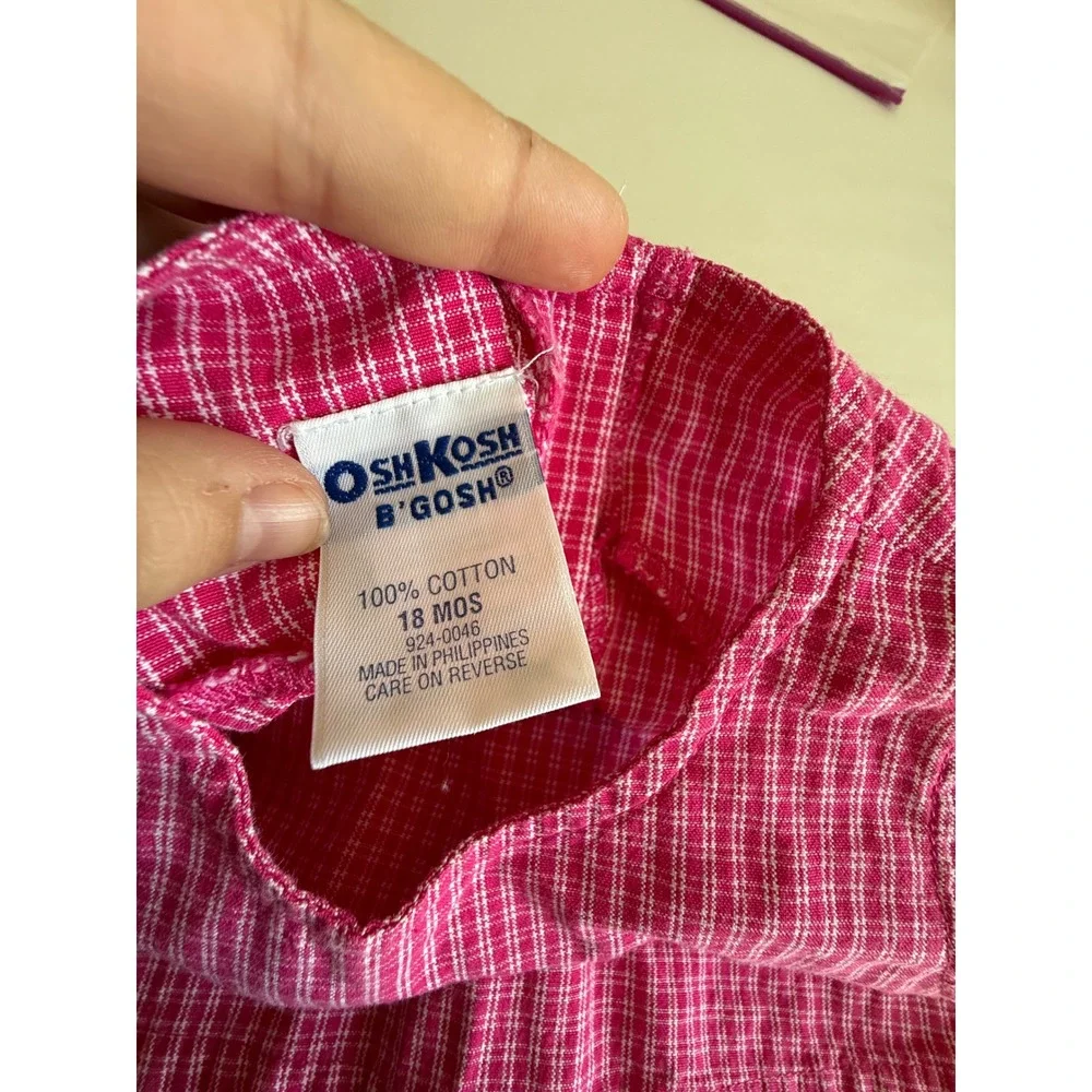 OshKosh B'gosh Dress Set‎ Baby Girls 18M Pink Plaid Vintage Gingham Bloomers 2pc